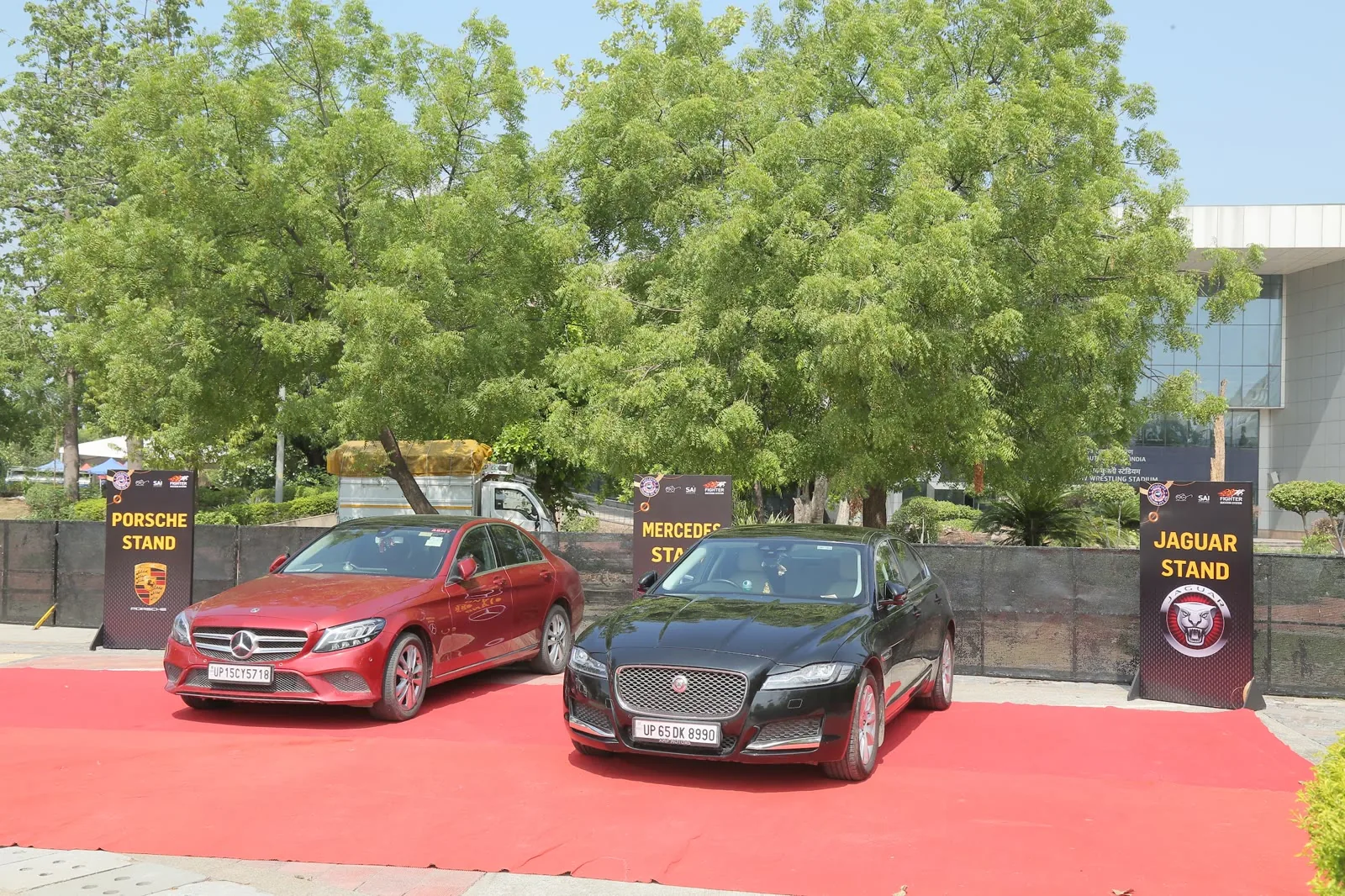 Luxury car product launch with Porsche, Mercedes and Jaguar stands