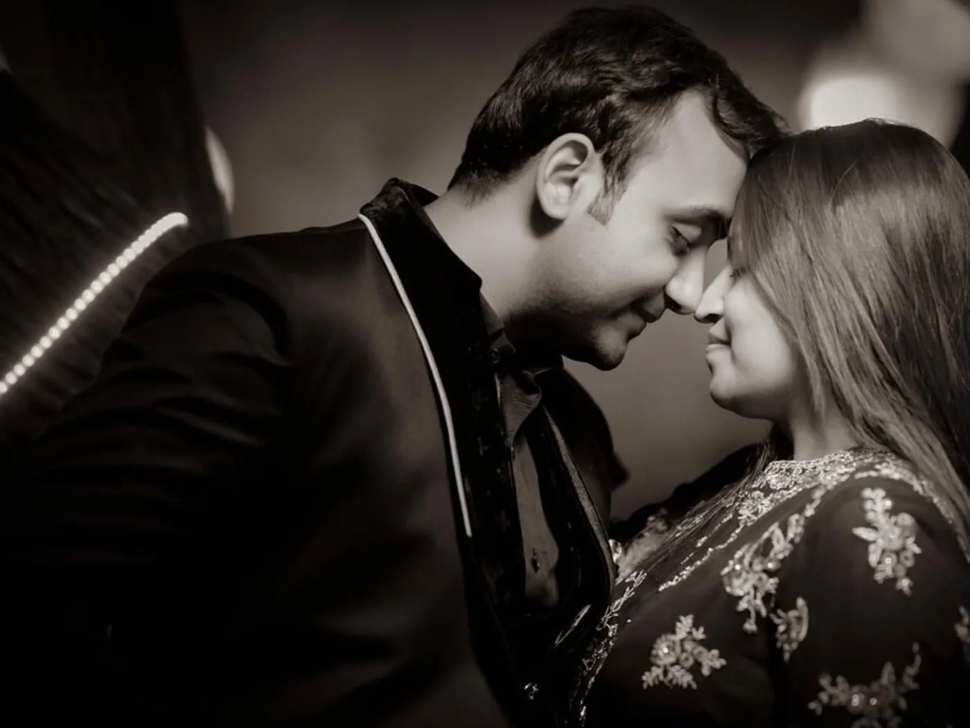 Intimate black and white pre-wedding portrait